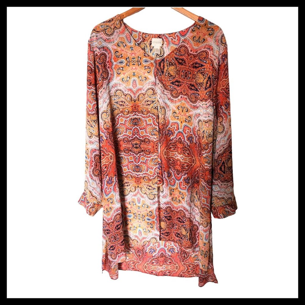 Chico's‎ Women’s Paisley Tunic Top Boho Floral Mandala Blouse size XXL 20 22